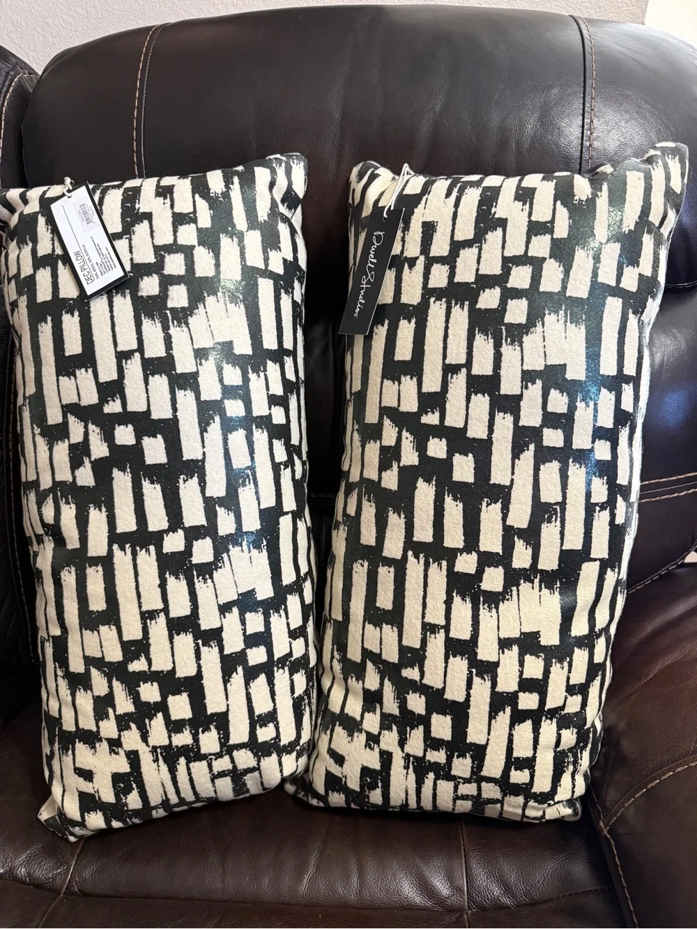 Black and Cream Patterned Lumbar Accent Pillow
